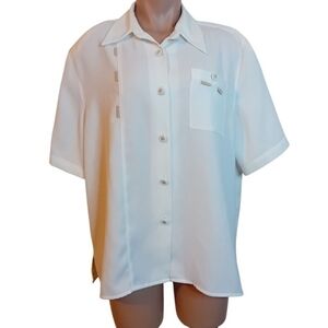 Women Plus Size Vintage Chagall Textured Business Office Blouse Gold Buttons‎ 18